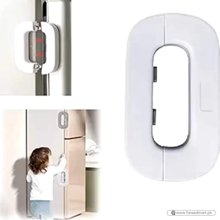 Child Safety Refrigerator Lock | Baby Proof Double Button Fridge Lock White & Grey