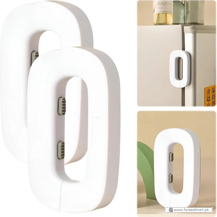 Child Safety Refrigerator Lock | Baby Proof Double Button Fridge Lock White & Grey