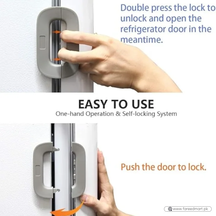 Child Safety Refrigerator Lock | Baby Proof Double Button Fridge Lock White & Grey