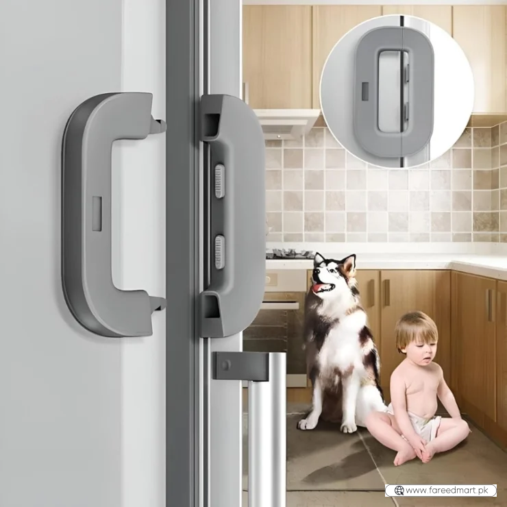 Child Safety Refrigerator Lock | Baby Proof Double Button Fridge Lock White & Grey
