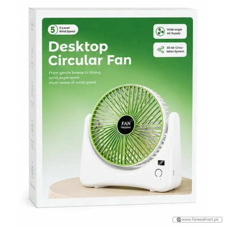 Circular Rechargeable Desktop  Fan | Model QL-01 | 3 Speed Personal Cooling Fan | Quiet Air Circulator for Home, Office & Travel | Random Color