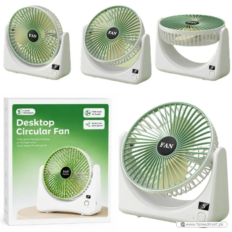 Circular Rechargeable Desktop  Fan | Model QL-01 | 3 Speed Personal Cooling Fan | Quiet Air Circulator for Home, Office & Travel | Random Color