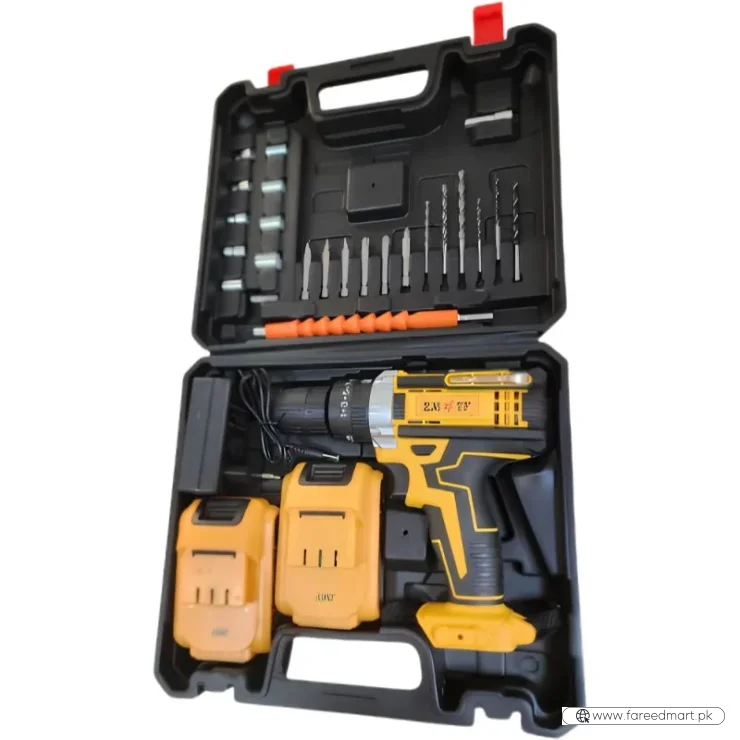 Cordless Drill Machine Kit with 2  Batteries  & 26 Accessories | Portable Rechargeable Impact Drill Set