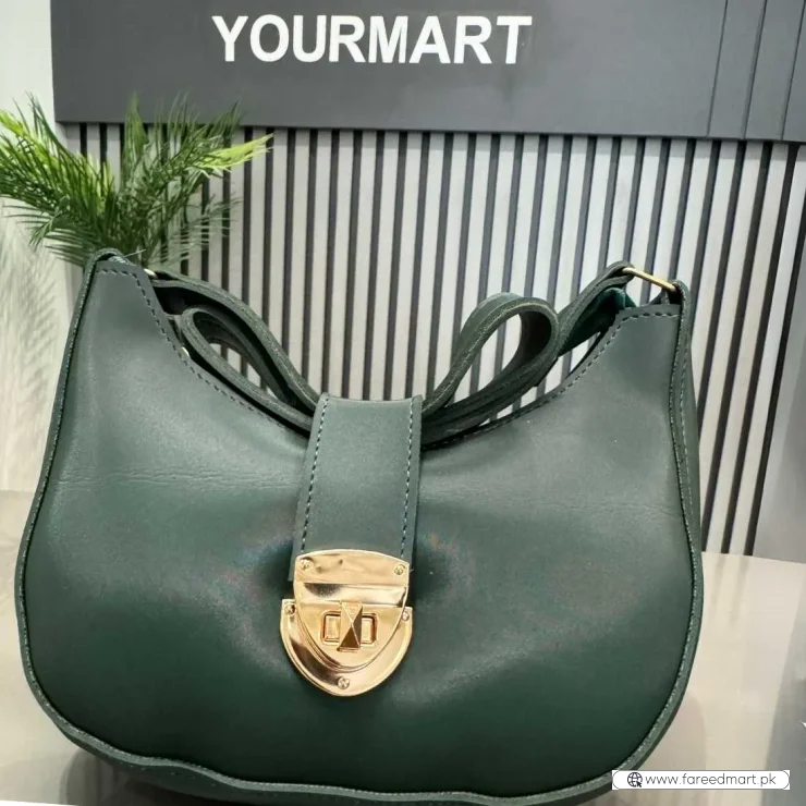 Crescent Leather Luxury Shoulder Bag for Women | Deep Green