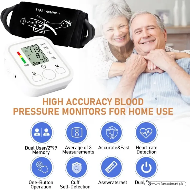 Digital Blood Pressure Monitor | Upper Arm Automatic BP Machine with Large LCD Display, Memory Storage & Voice Function for Home Monitoring