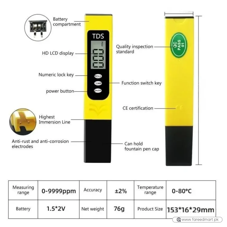 Digital TDS Meter  | LCD Water Quality Tester Pen for Drinking Water, RO Systems & Aquariums