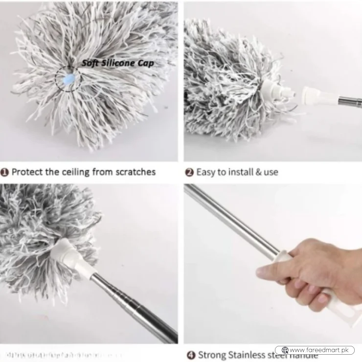 Extendable Microfiber Duster with Telescopic Handle | Long Reach, Bendable Head & Washable Cleaner