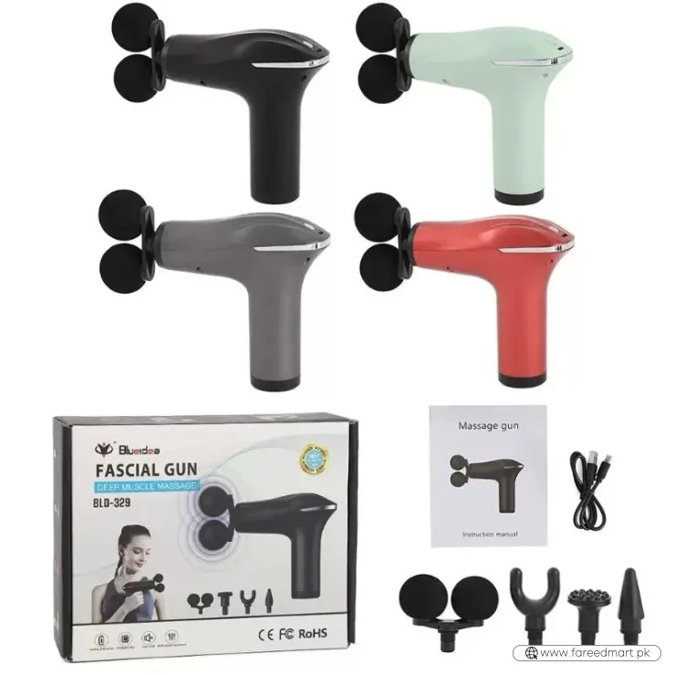 Fascial Tissue Massage Gun | Model BLD-329 | Rechargeable Massage Gun | LCD Display | 4 Massage Heads for Muscle Recovery & Pain Relief