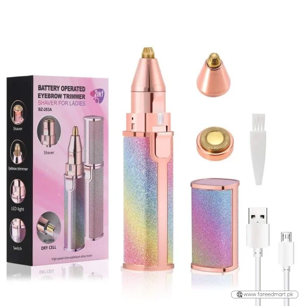 Flawless 2-in-1 Eyebrow Trimmer | Rechargeable Hair Remover with USB Charging Cable & Cleaning Brush