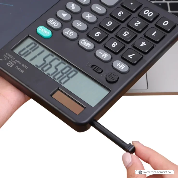 Functional Calculator with LCD Writing Tablet | Model DS-837X | 2-in-1 Digital Calculator & Reusable Notepad | Solar & Battery Powered | Stylus Pen