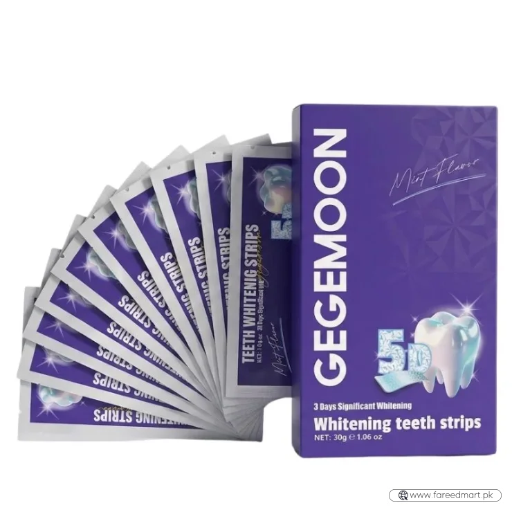 Gegemoon 5D Teeth Whitening Strips | Professional 5-Day Whitening Kit | Enamel Safe Teeth Whitening Strips | Deep Stain Removal | Mint Flavor | 7 Pairs