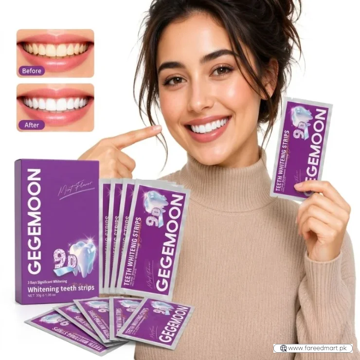 Gegemoon 9D Teeth Whitening Strips | Professional Teeth Whitening Kit | Enamel Safe Whitening Strips | Deep Stain Removal | Mint Flavor | 7 Pairs