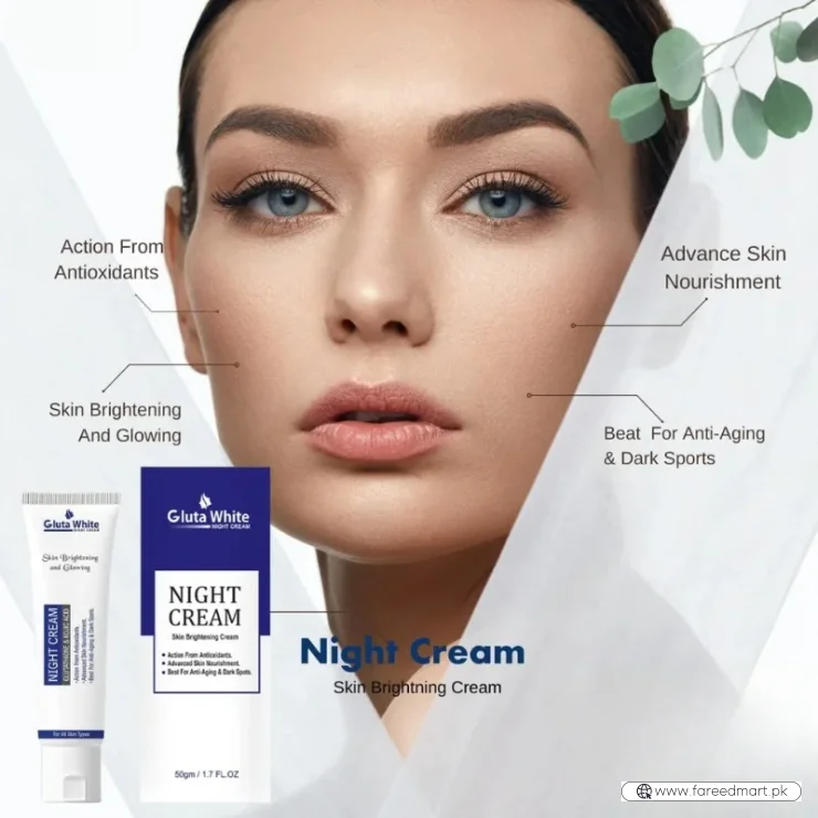 Gluta White Night Cream | Advanced Brightening & Anti-Aging Formula with Glutathione & Vitamins (50ml)
