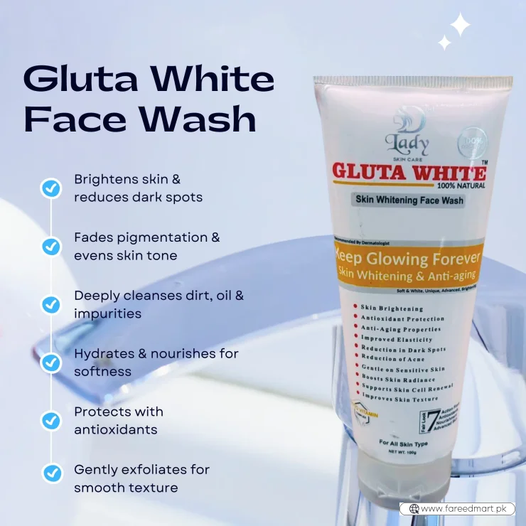 Gluta White Skin Whitening Face Wash | 7-in-1 Brightening & Anti-Aging Formula