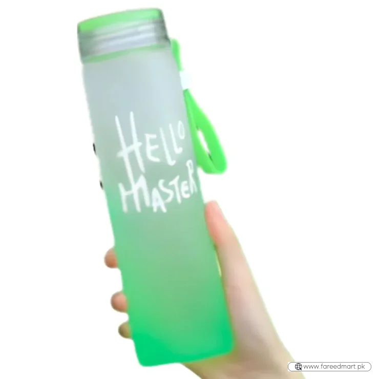 Green Frosted Glass Water Bottle  |  Leak-Proof Insulated Bottle with Hello Master Decal Logo | 400ml