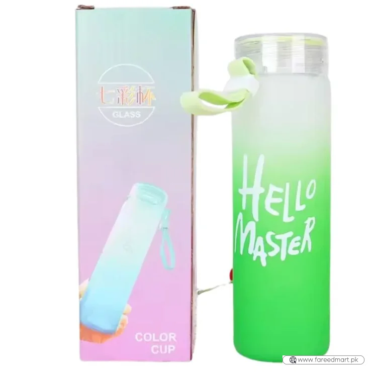 Green Frosted Glass Water Bottle  |  Leak-Proof Insulated Bottle with Hello Master Decal Logo | 400ml