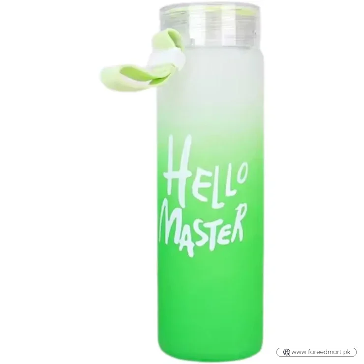 Green Frosted Glass Water Bottle  |  Leak-Proof Insulated Bottle with Hello Master Decal Logo | 400ml