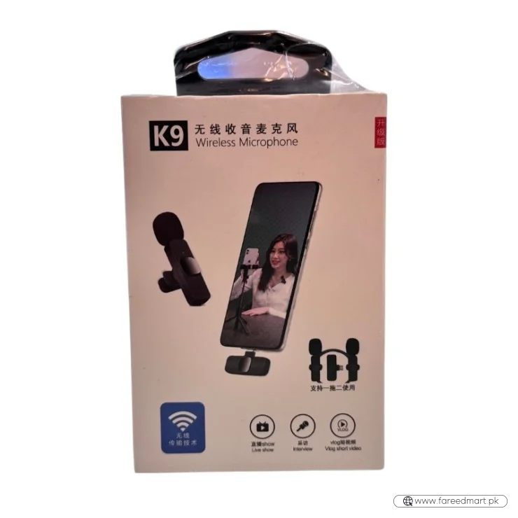 K9 Dual Wireless Lavalier Microphone | Plug & Play USB Type-C | Mic with Auto Sync & Noise Reduction