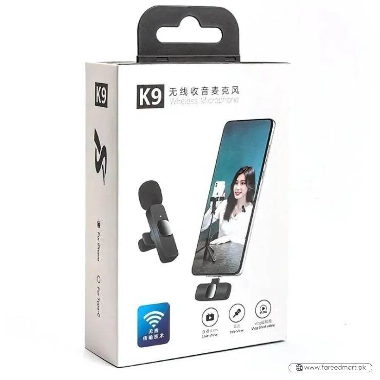 K9 Wireless Lavalier Microphone | Plug & Play Type-C & iOS Mic with Noise Reduction