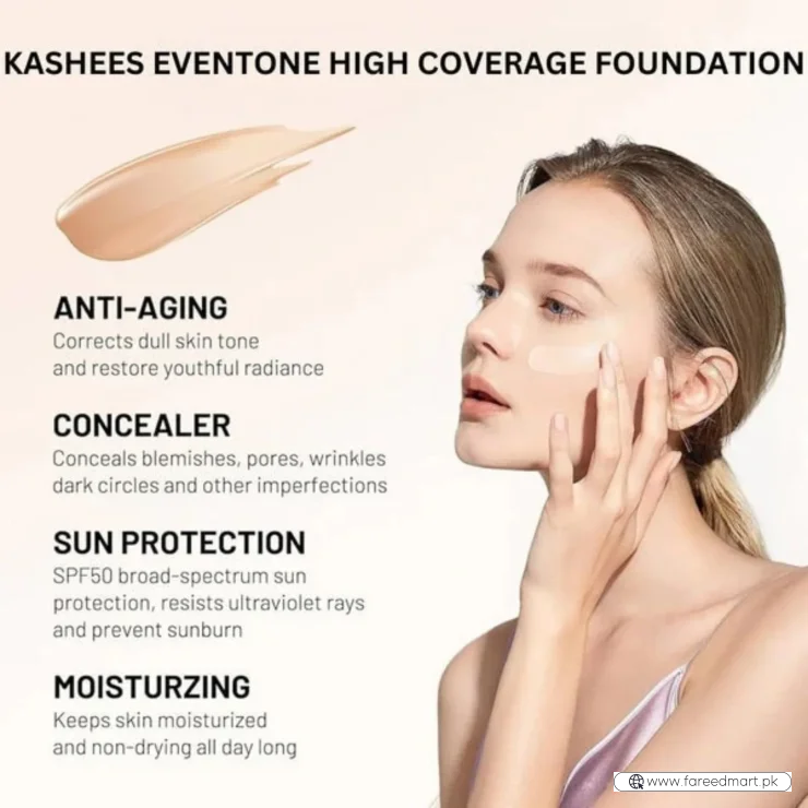 Kashees Eventone Liquid Foundation | High Coverage Long Lasting Radiant Makeup Base 30 ml