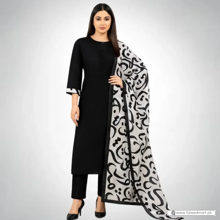 Katan Silk 3-Piece Suit for Women | Unstitched Plain Shirt & Trouser with Heavy Winter Silk Shawl