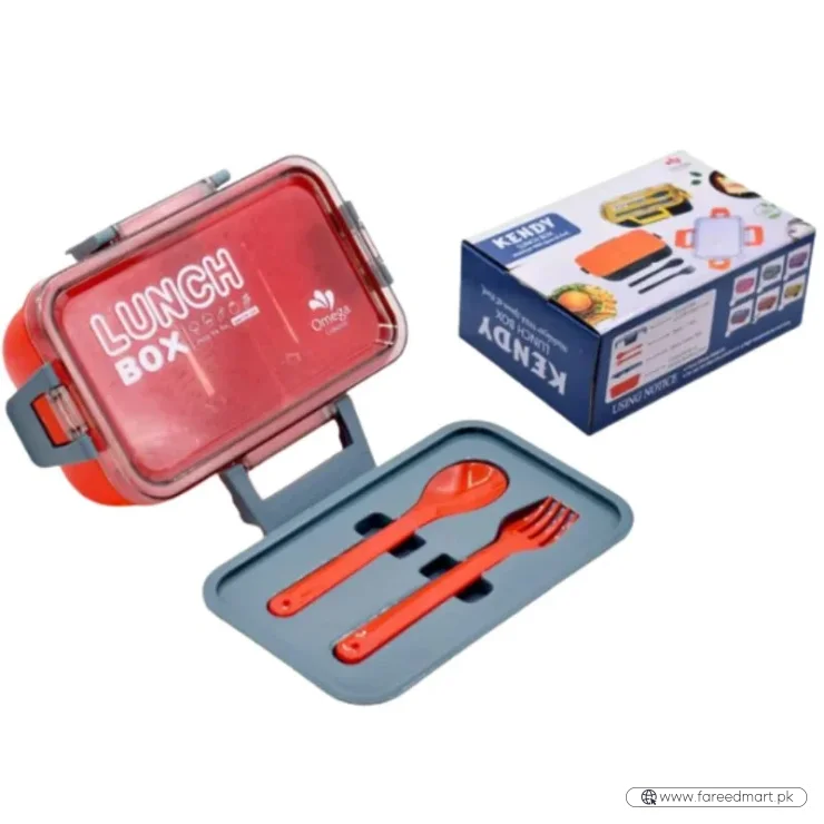 Kendy Lunch Box with Spoon & Fork  | 2-Compartment Portable Tiffin Box for School & Office