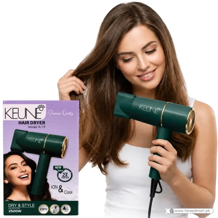 KEUNE A-19 Hair Dryer | 2500W Professional Salon Hair Dryer | 2X Faster Drying | Hot & Cold Air | Ionic Hair Care