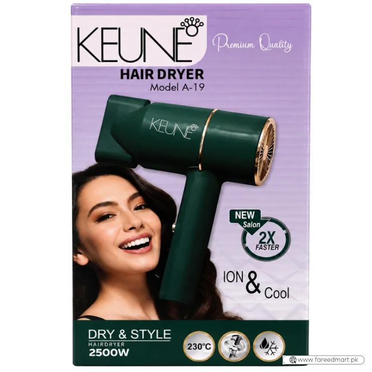 KEUNE A-19 Hair Dryer | 2500W Professional Salon Hair Dryer | 2X Faster Drying | Hot & Cold Air | Ionic Hair Care
