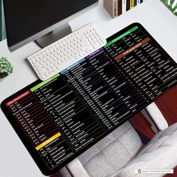 Large Excel Shortcut Keyboard Mouse Pad & Desk Mat 30×59cm | Extended Non-Slip Office Table Mat for Work Study Gaming