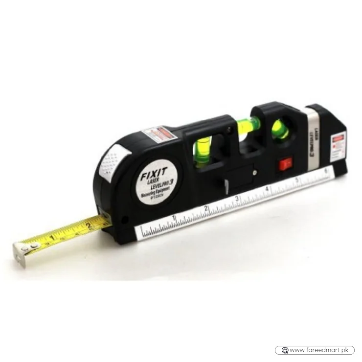 Laser Level Pro3 Multipurpose Tool | Vertical, Cross Line & Measuring Tape with Rulers