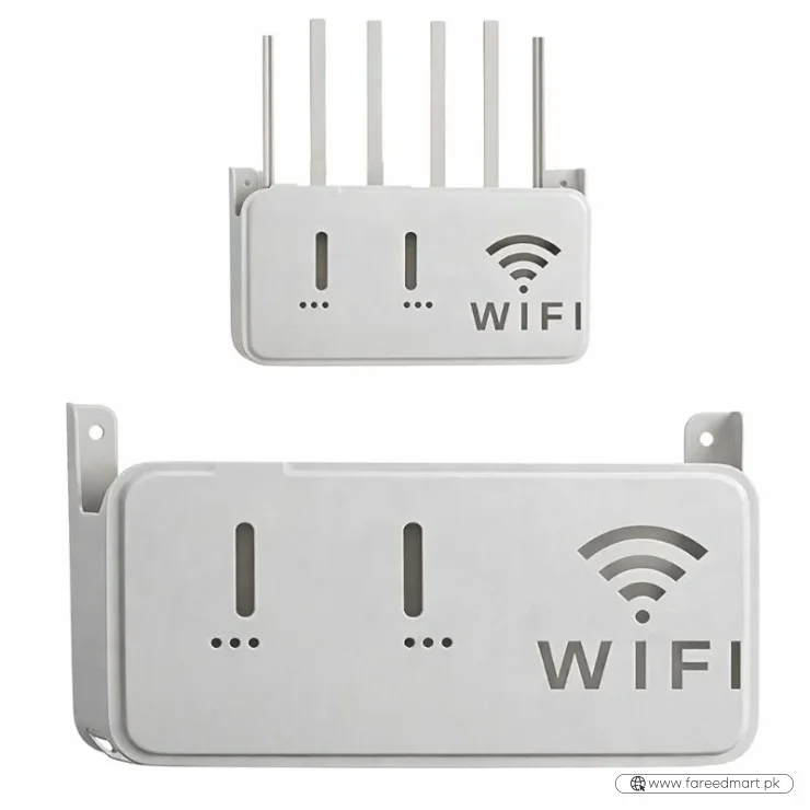 Light Gray WiFi Router Storage Box & Wall Mount Shelf  Universal Cable Organizer | Space-Saving Holder for Modem, Set-Top Box & Smart Devices | Home & Office Use