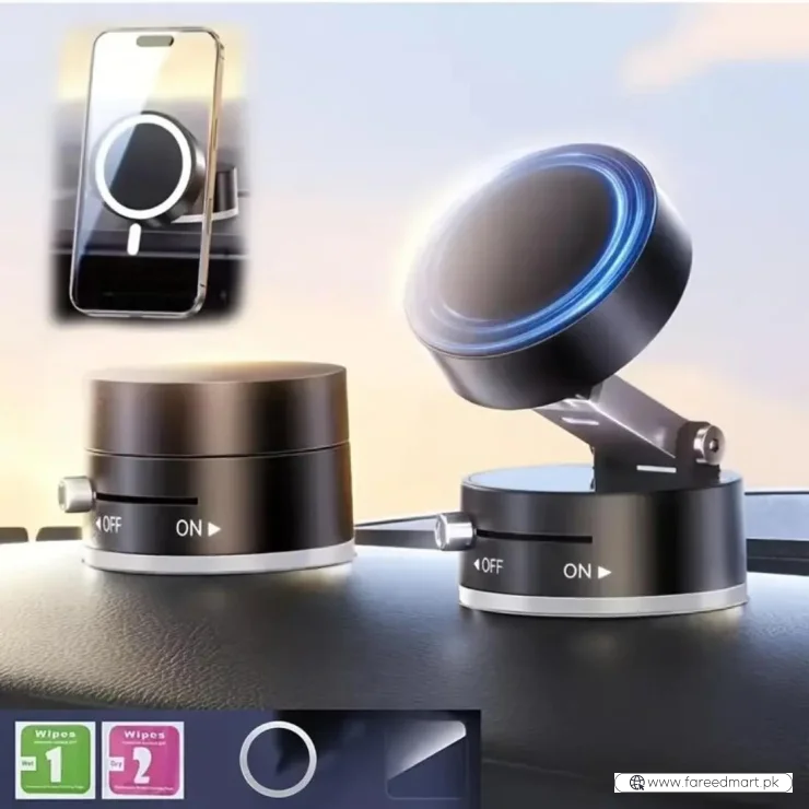 Magnetic Wireless Phone Holder with Foldable Suction Grip for Secure Mounting