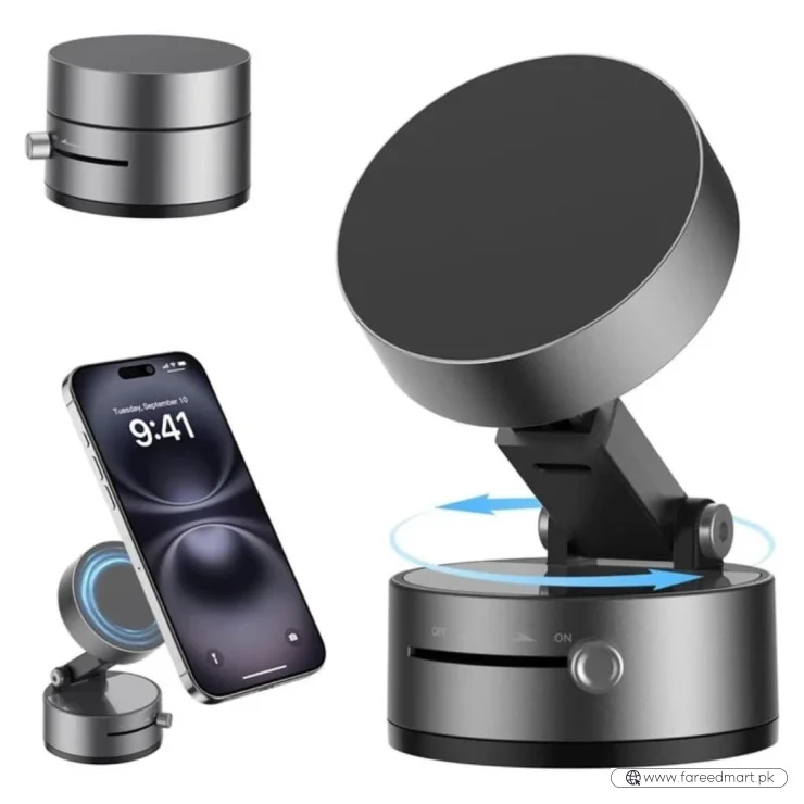 Magnetic Wireless Phone Holder with Foldable Suction Grip for Secure Mounting