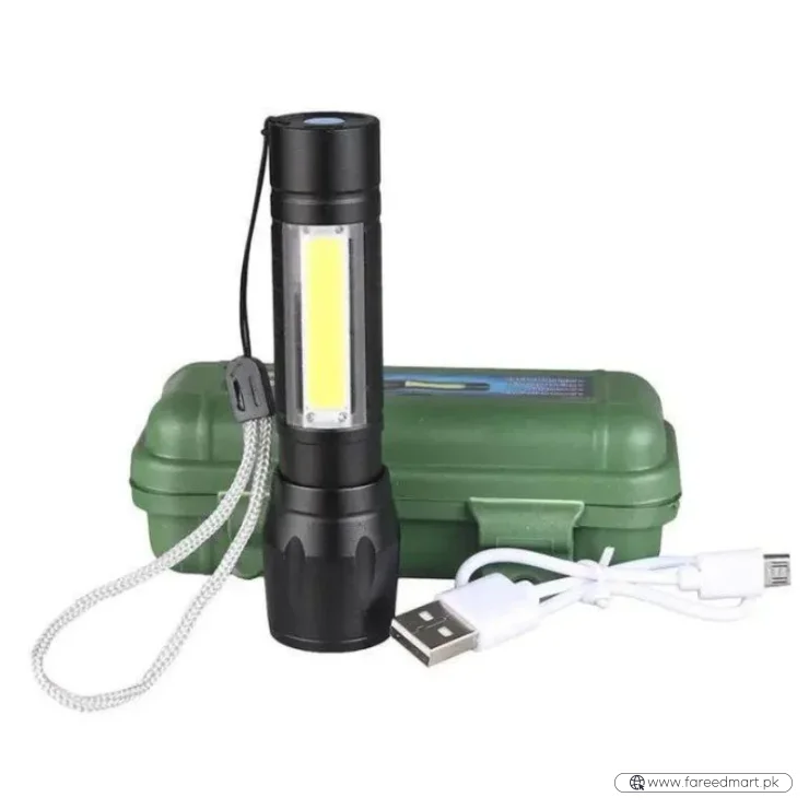 Metal COB Flashlight Torch  | Mini Rechargeable LED Work Light & Waterproof Emergency Penlight