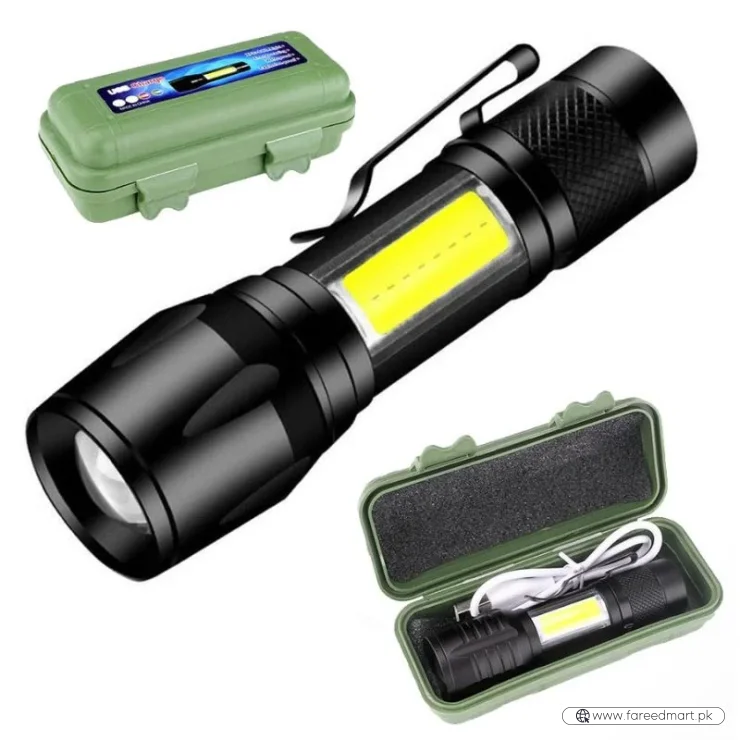 Metal COB Flashlight Torch  | Mini Rechargeable LED Work Light & Waterproof Emergency Penlight