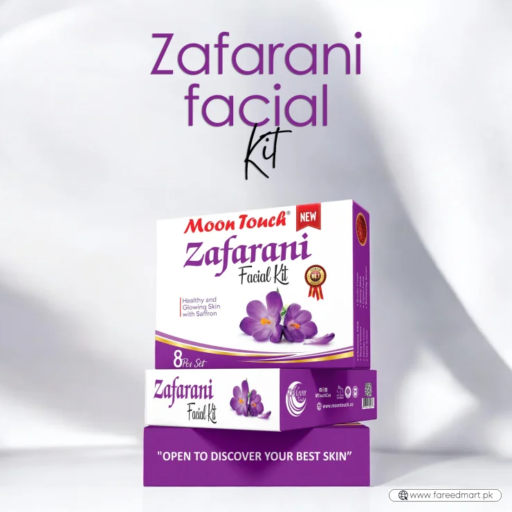 Moon Touch New Zafrani Facial Kit | Saffron Brightening Herbal Facial Set for Glowing Skin (8 Pcs)