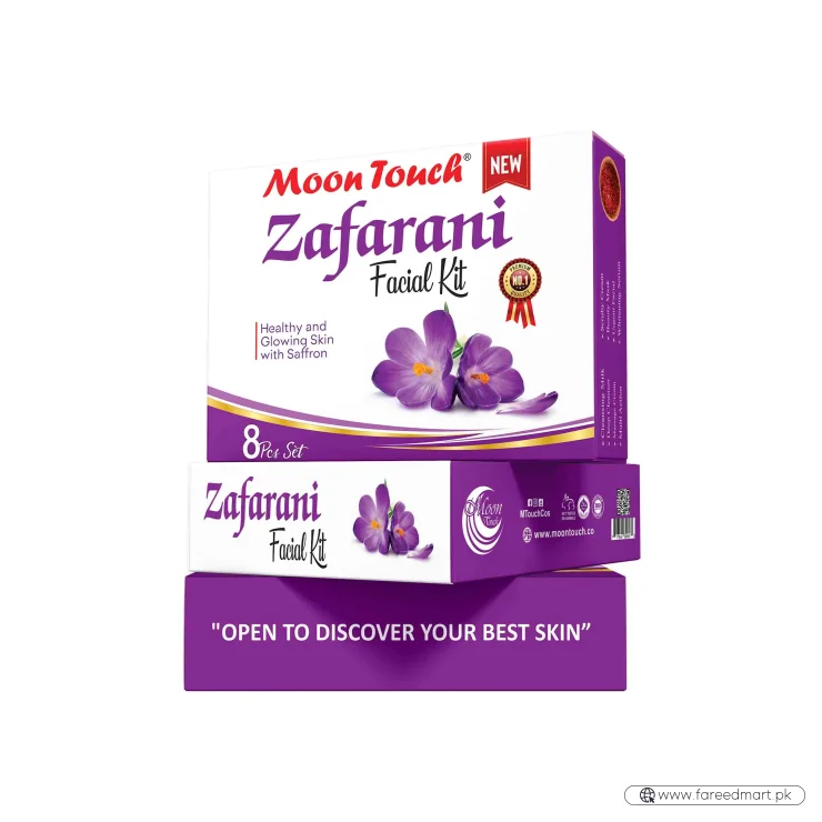Moon Touch New Zafrani Facial Kit | Saffron Brightening Herbal Facial Set for Glowing Skin (8 Pcs)