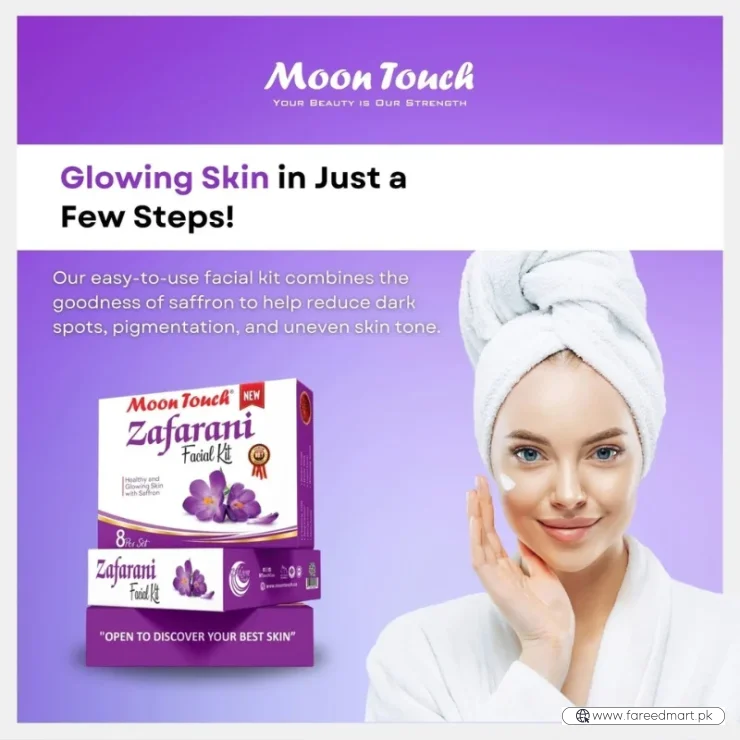Moon Touch New Zafrani Facial Kit | Saffron Brightening Herbal Facial Set for Glowing Skin (8 Pcs)