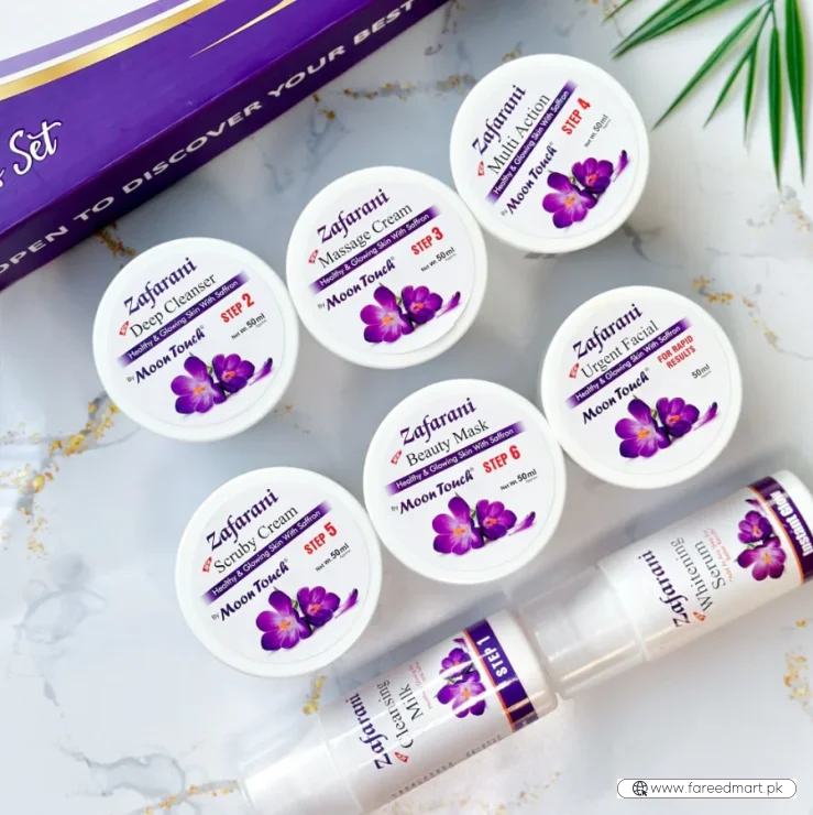 Moon Touch New Zafrani Facial Kit | Saffron Brightening Herbal Facial Set for Glowing Skin (8 Pcs)