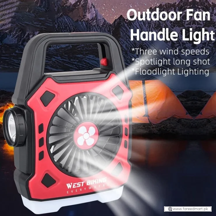 Multipurpose Rechargeable Desk & Camping Fan with LED Light, Flashlight & Power Bank
