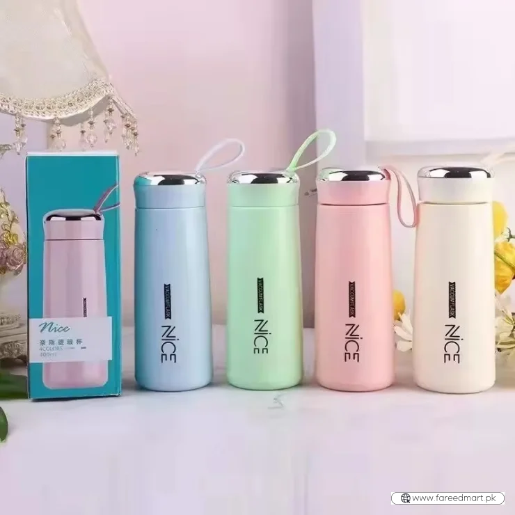 Nice Bottle | 400ml Mini Flask Glass Water Bottle with Vacuum Insulation | Temperature Resistant | Random Colors