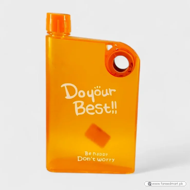 Orange Ultra Slim Notebook Style Water Bottle 380ml | Portable Memo Bottle for Travel, School & Office