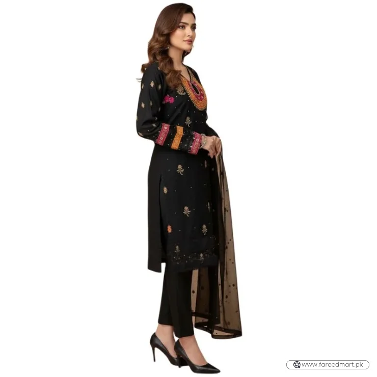 Organza 3-Piece Suit for Women | Unstitched  Handmade Aari Zari & Beads Work