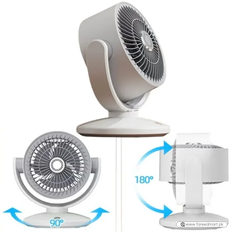 Oscillating Desktop Circulating Fan FT-905 | Rechargeable Mini Table Fan with LED Display & 3 Speeds