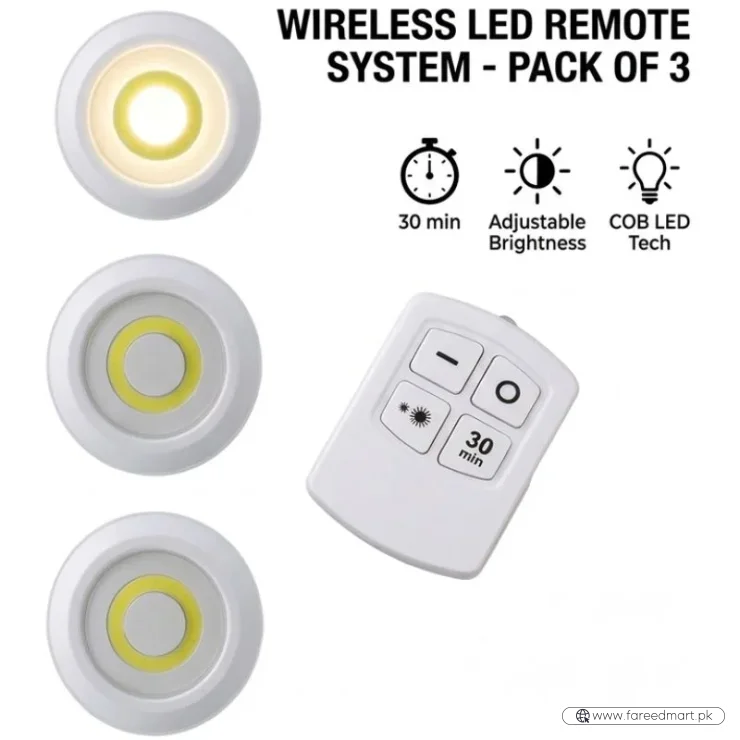Pack of 3 LED Remote Control Tap Lights  | Self-Adhesive Cabinet, Wardrobe & Kitchen Lights