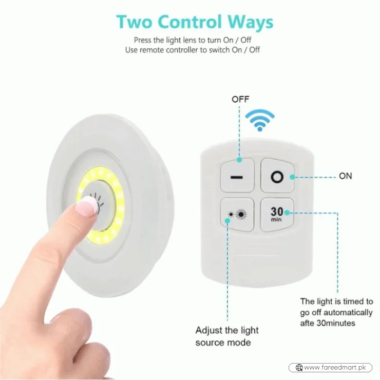 Pack of 3 LED Remote Control Tap Lights  | Self-Adhesive Cabinet, Wardrobe & Kitchen Lights