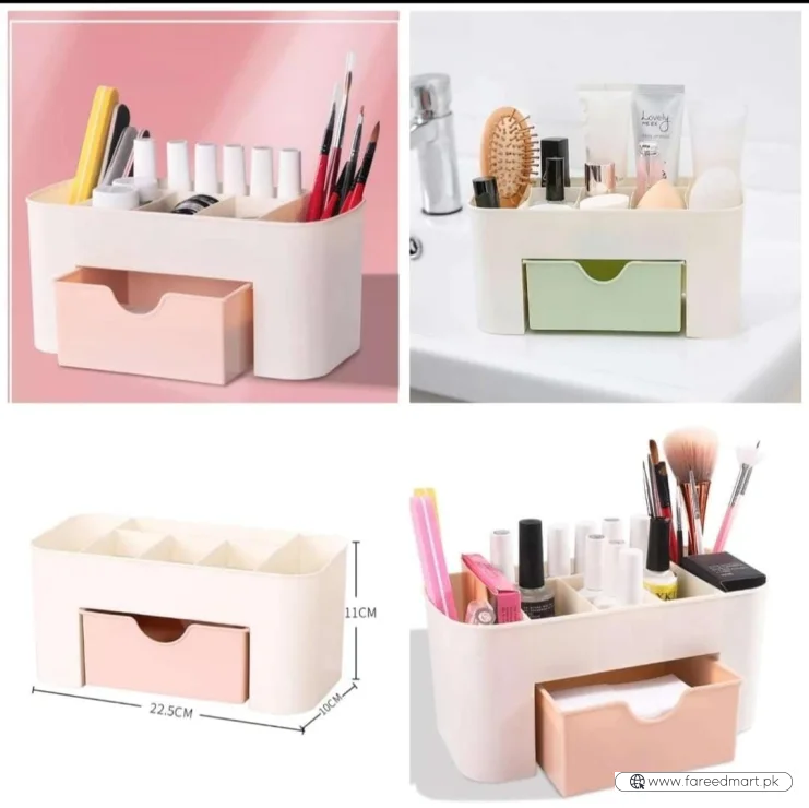 Plastic Makeup Organizer with Drawer | Desktop Cosmetics & Makeup Brush Storage Box | Office & Stationery Organizer