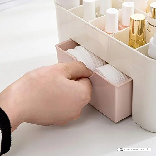 Plastic Makeup Organizer with Drawer | Desktop Cosmetics & Makeup Brush Storage Box | Office & Stationery Organizer
