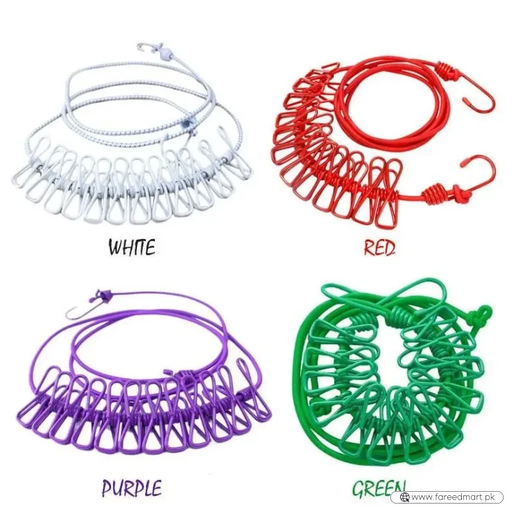 Portable Drying Rope with 12 Clips & 2 Hooks | Travel Clothesline for Indoor & Outdoor Use