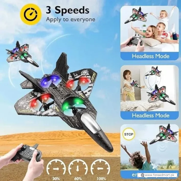 Premium RC Fighter Jet Plane 2.4 | Remote Control Foam Airplane Toy with Lights & 3D Stunt Glider